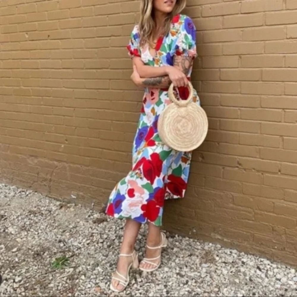 Faithfull The Brand Marie Louise Floral Midi Dress Size Xs